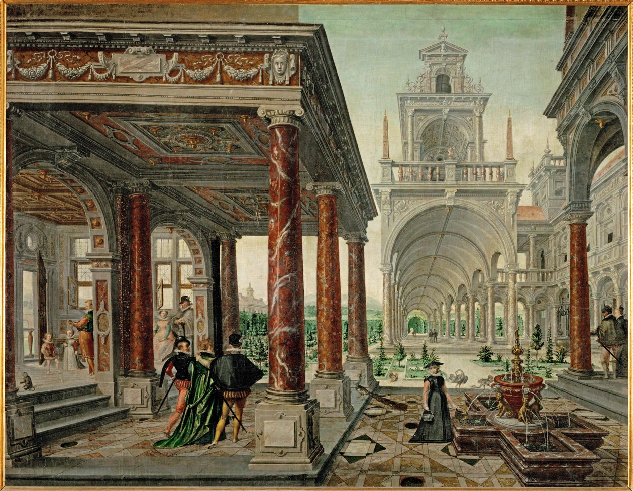 Palace Architecture with Elegant Company by Hans or Jan Vredeman de Vries