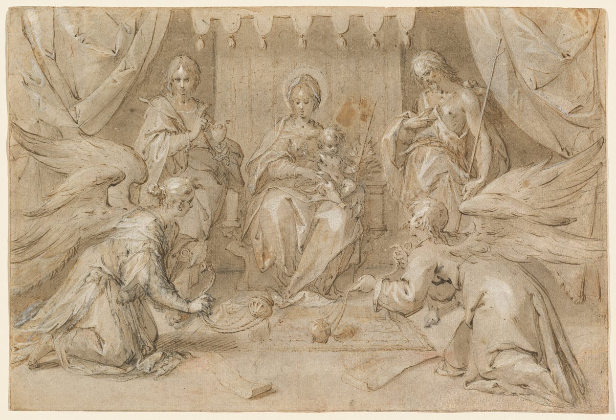 The Madonna Enthroned with Saint John the Baptist and Saint John the Evangelist by Hans von Aachen