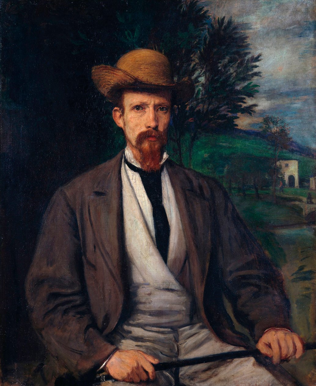 Self-Portrait with Yellow Hat. Painting by Hans von Marees, 1874 by Hans von Marées