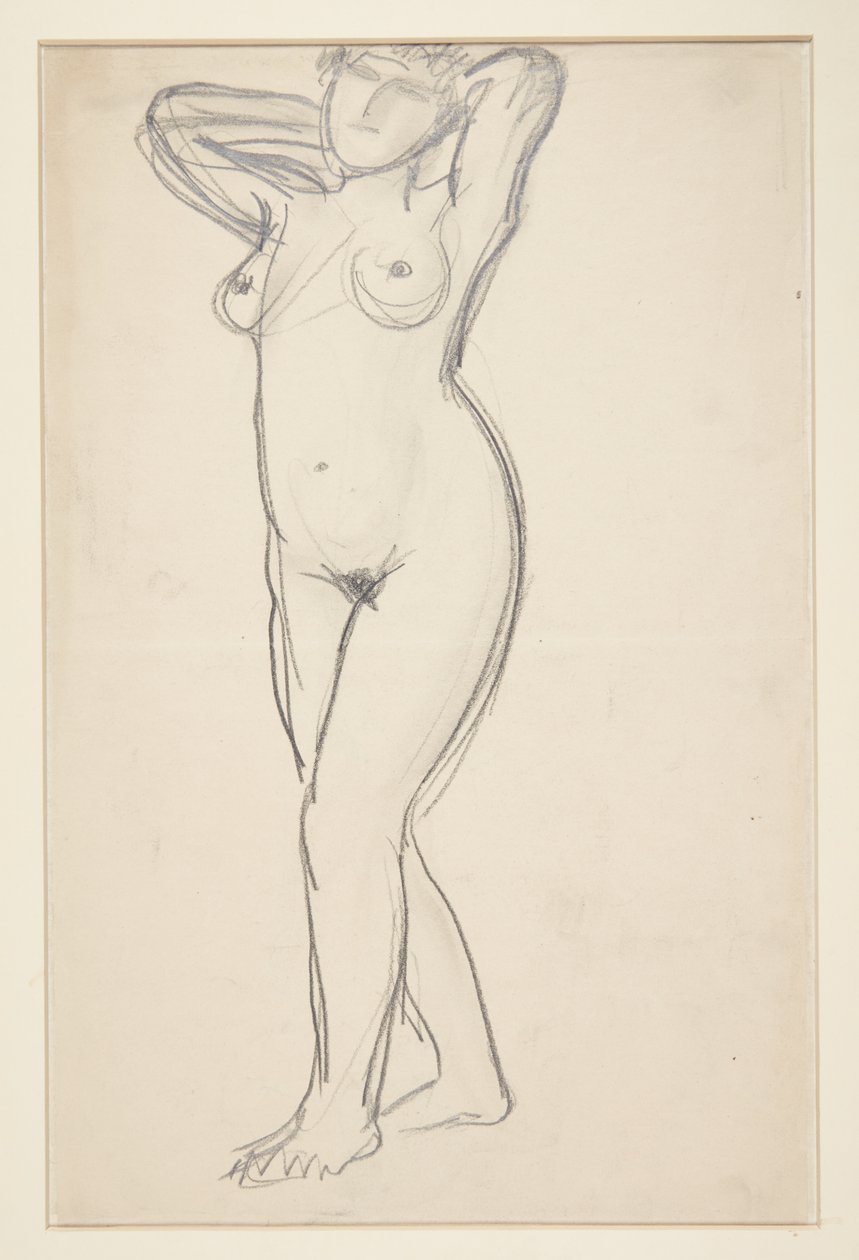 Standing female model with hands behind neck by Harald Giersing