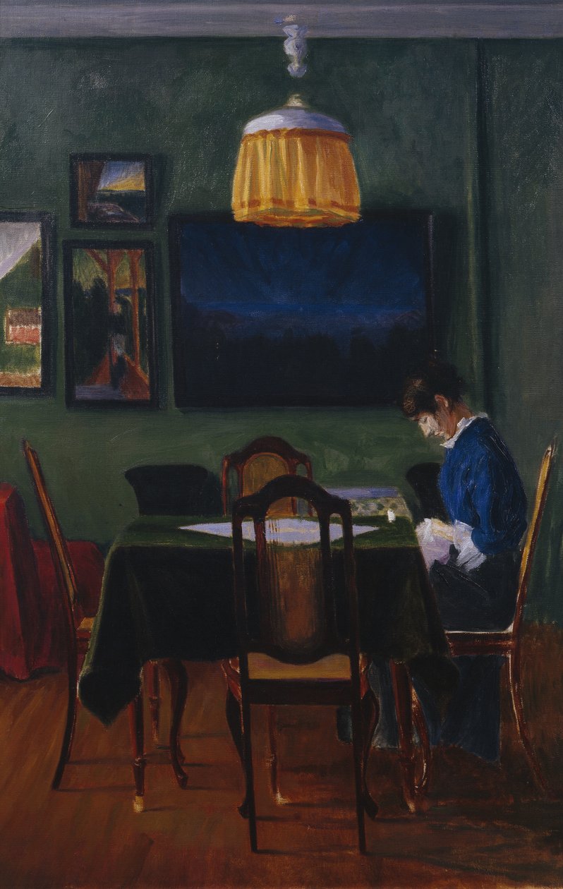 By lamp light by Harald Oscar Sohlberg