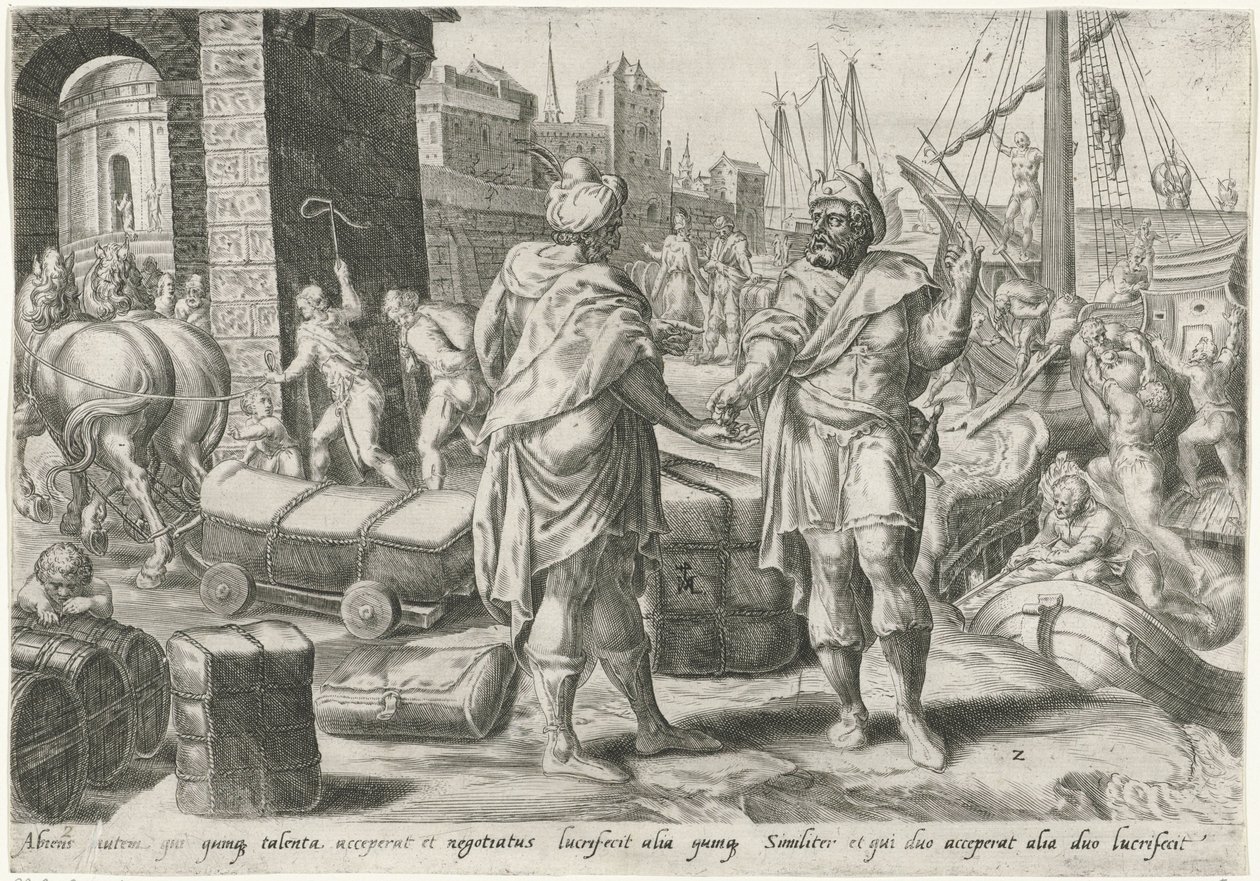 Servant with the Five Talents Trading (Parable of the Talents) by Harmen Jansz Muller