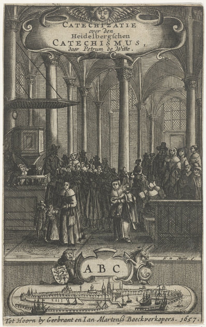Church Interior (Title Page for: P. de Witte, Catechizatie over den Heidelbergschen catechismus, 1657) by Harmen de Mayer