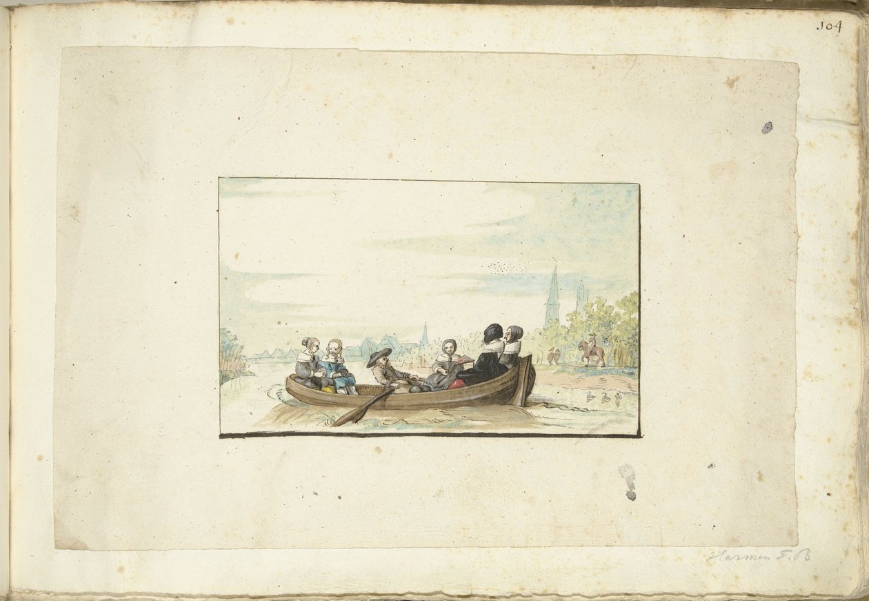 Group of Six People in a Boat on the Zwolle Canal by Harmen ter Borch