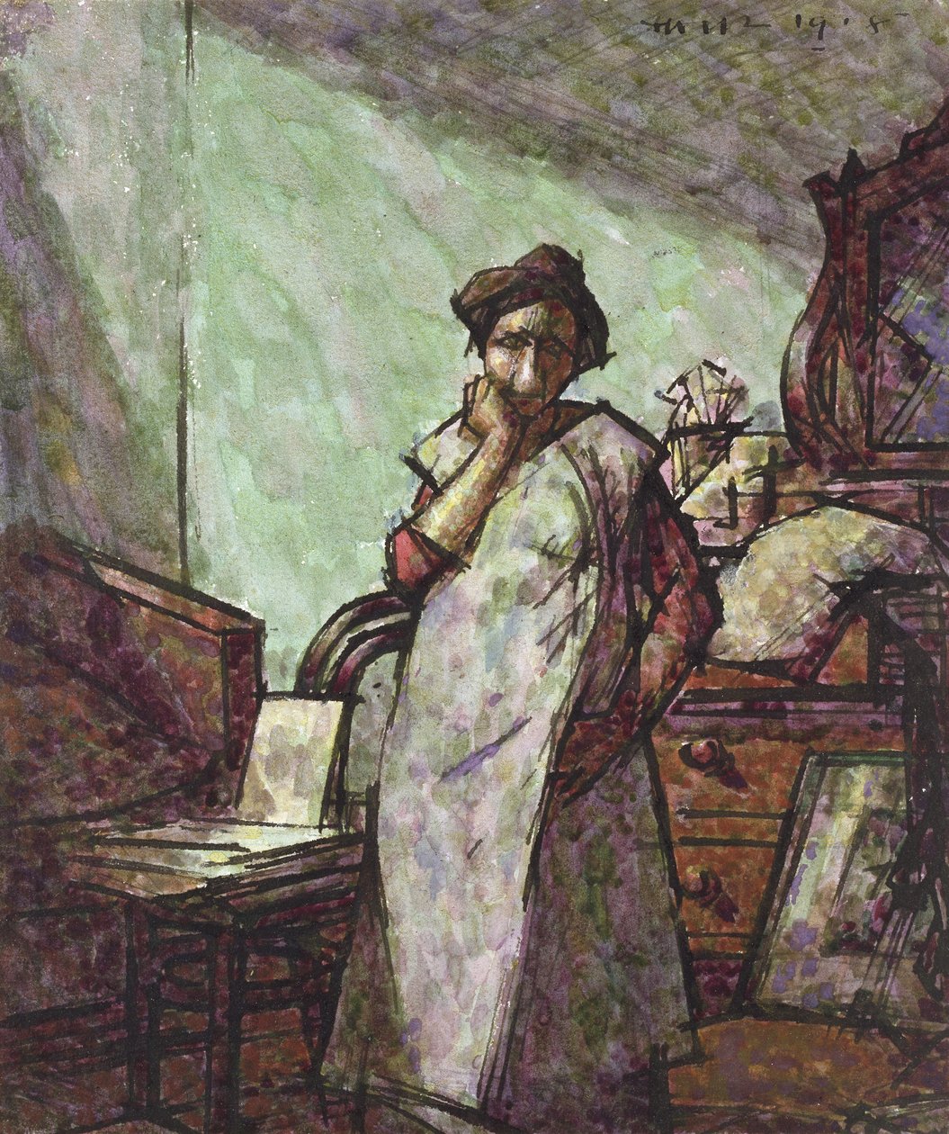 Interior with Mrs Mounter in an Overall by Harold Gilman