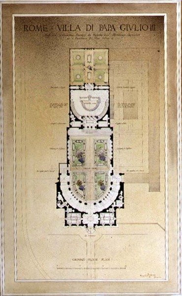 The Ground Floor Plan of the Villa di Papa Giulio in Rome by Harold Chalton Bradshaw