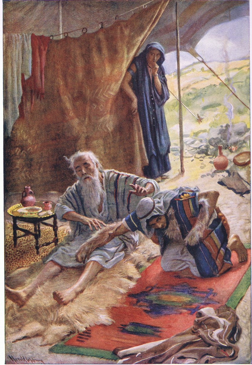 Isaac Blessing His Son Jacob (Illustration from Pictures That Teach The Crown Series, 1920) by Harold Copping