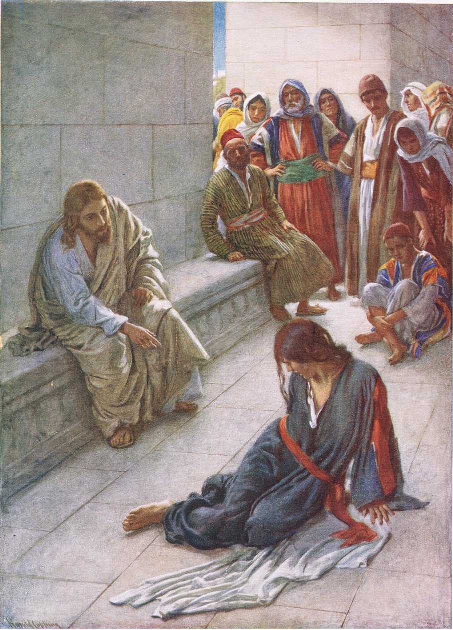 Neither do I condemn thee, illustration from Harold Copping Pictures: The Crown Series by Harold Copping