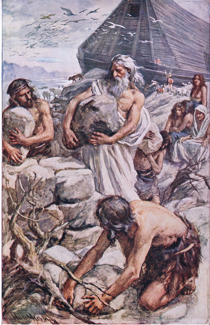 Noah Building His Altar (Illustration from Pictures That Teach The Crown Series, 1920) by Harold Copping