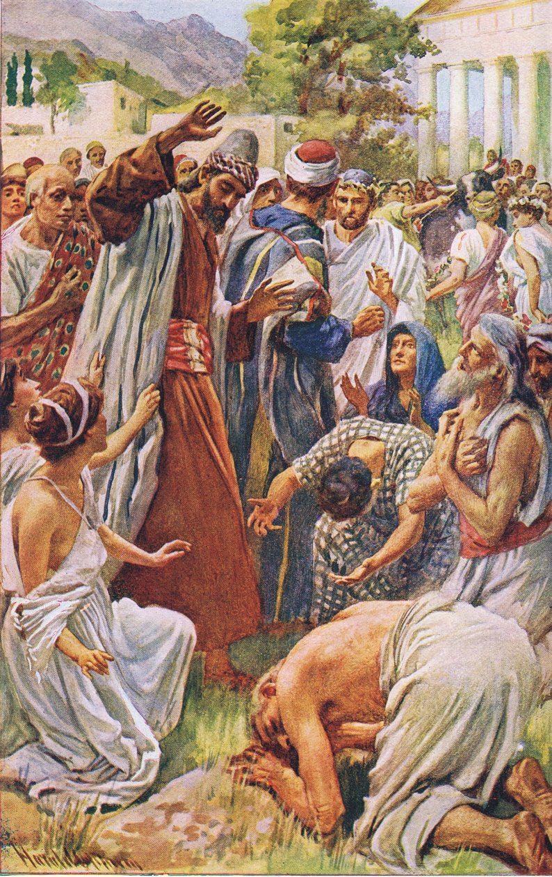 St Paul at Lystra, illustration from Harold Copping Pictures: The Crown Series by Harold Copping