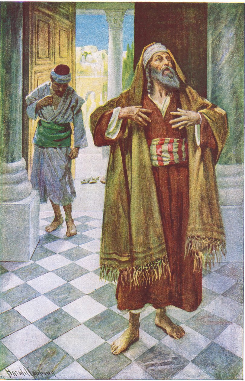 The Pharisee and the publican, illustration from Harold Copping Pictures: The Crown Series, c.1920s by Harold Copping