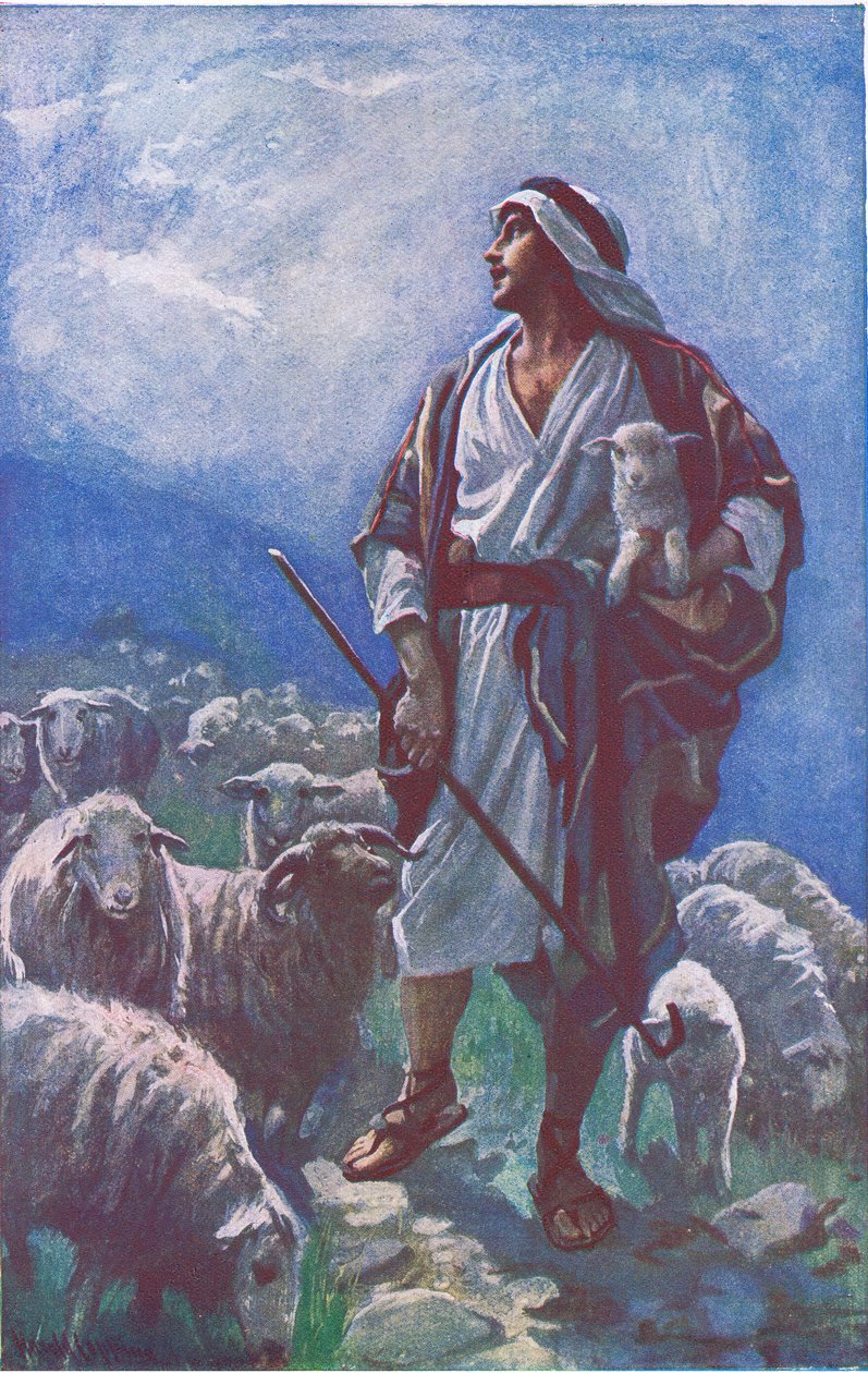 The good shepherd, illustration from Harold Copping Pictures: The Crown Series, c.1920s by Harold Copping
