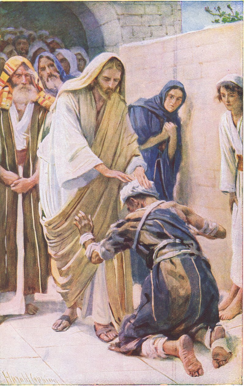 The healing of the leper, illustration from Harold Copping Pictures: The Crown Series, c.1920s by Harold Copping