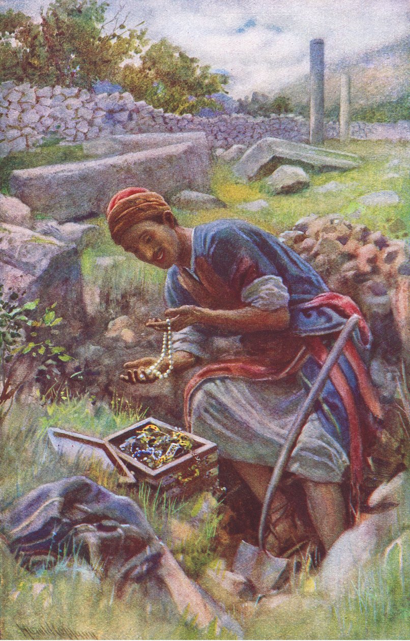 The hidden treasure, illustration from Harold Copping Pictures: The Crown Series, c.1920s by Harold Copping