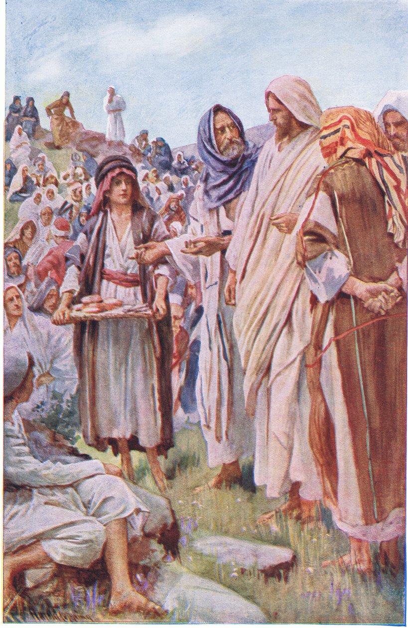 The loaves and the fishes, illustration from Harold Copping Pictures: The Crown Series, c.1920s by Harold Copping