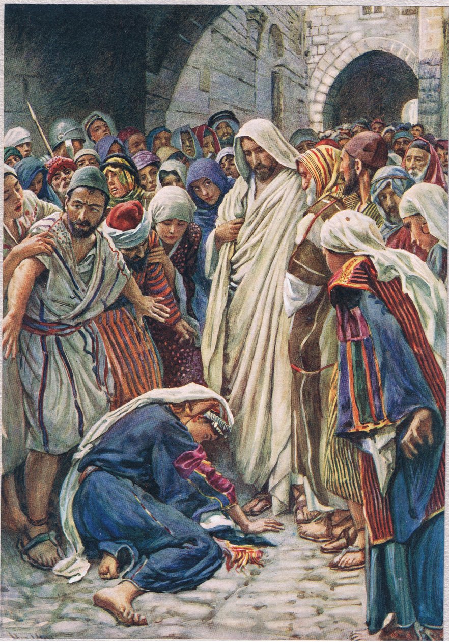 The woman who touched the hem of his garment by Harold Copping