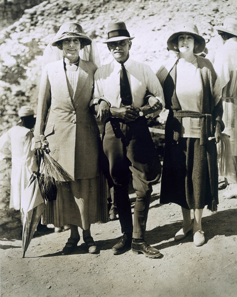 Lady Somerleyton, Colonel Watson Pasha and the Hon. Lady Alexander at the Tomb of Tutankhamun, Valley of the Kings by Harry Burton