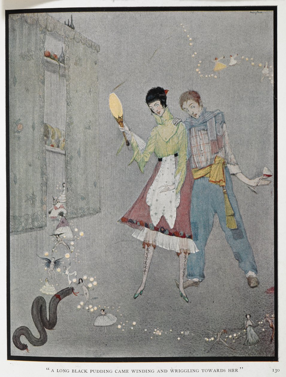 A long black pudding came winding and wriggling towards her. An illustration for the story, 