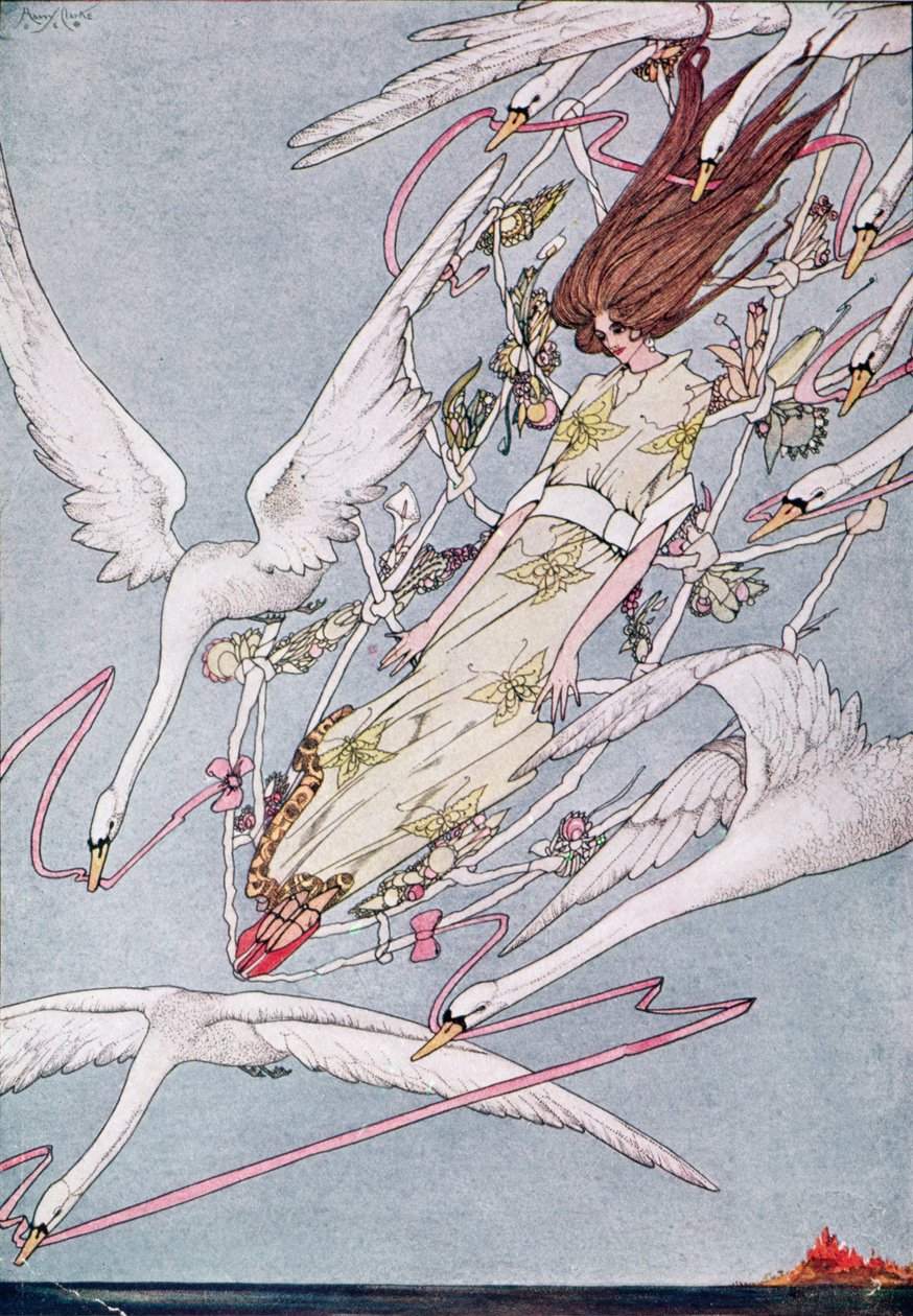 And the Whole Day they Flew Onward, illustration from Wild Swans by Hans Christian Andersen by Harry Clarke
