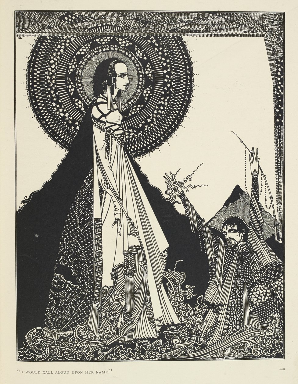 I would call aloud upon her name. Illustration of Ligeia, a short story by Edgar Allan Poe by Harry Clarke
