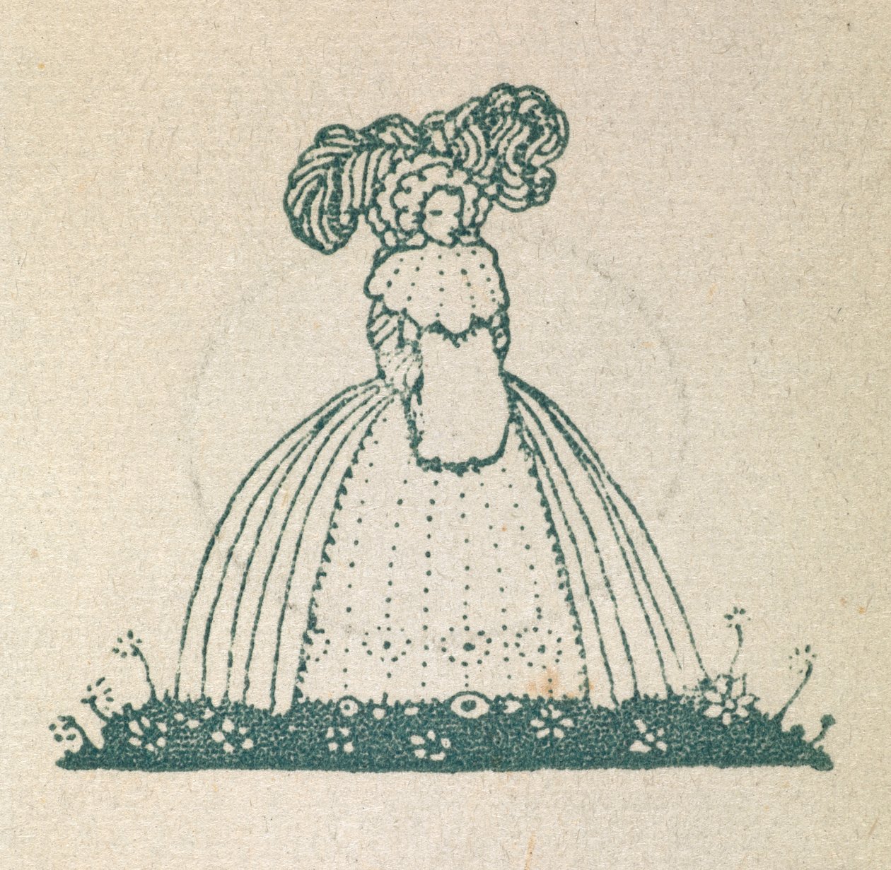 Illustration of a Woman Wearing a Large Dress by Harry Clarke