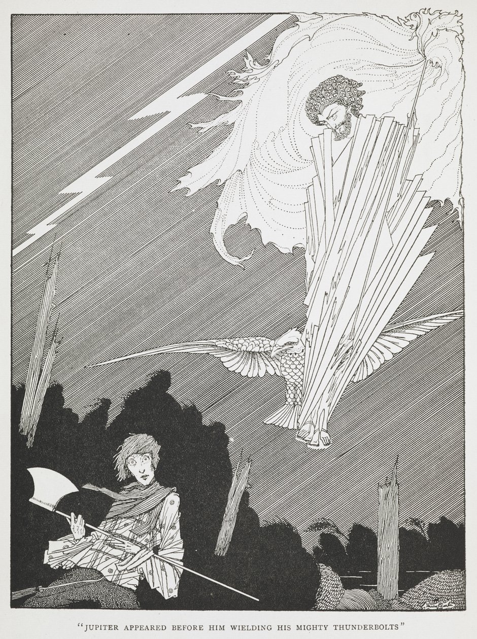 Jupiter appeared before him wielding his mighty thunderbolts. Illustration for 