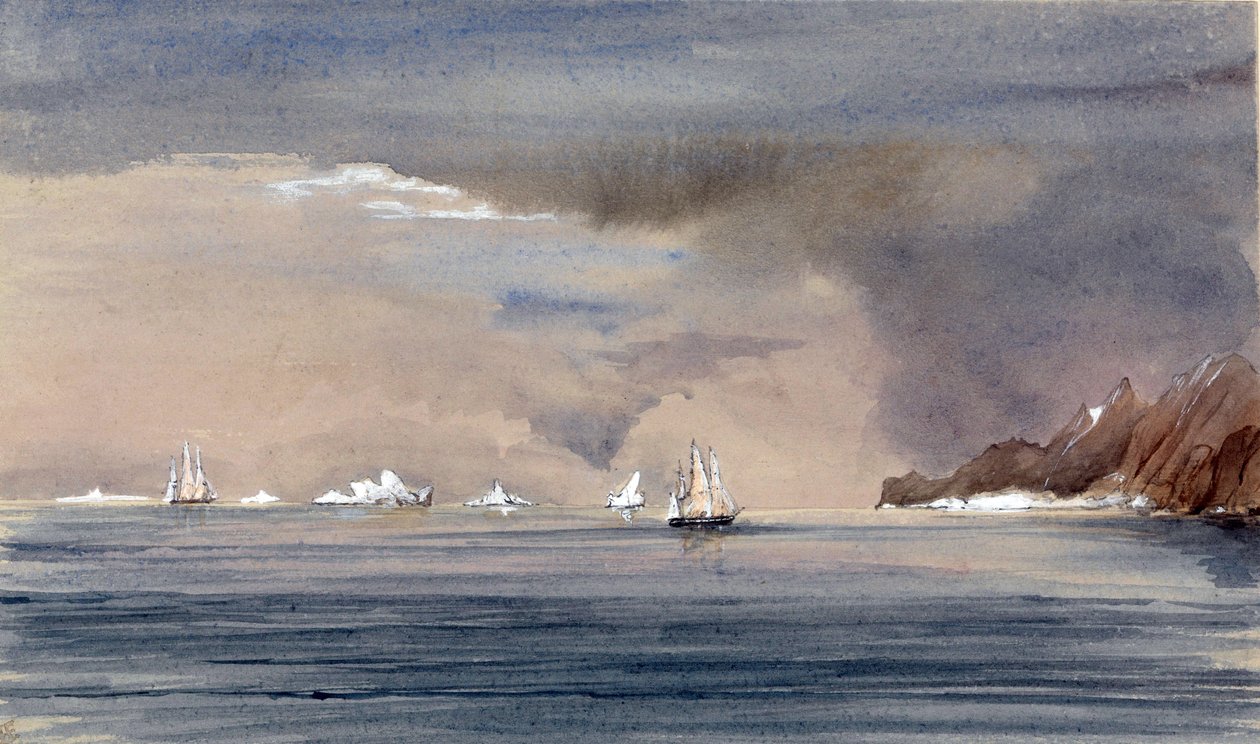 The Icebergs off Cape Horn, with the Silhouette of the HMS Tribune by Harry Edmond Edgell