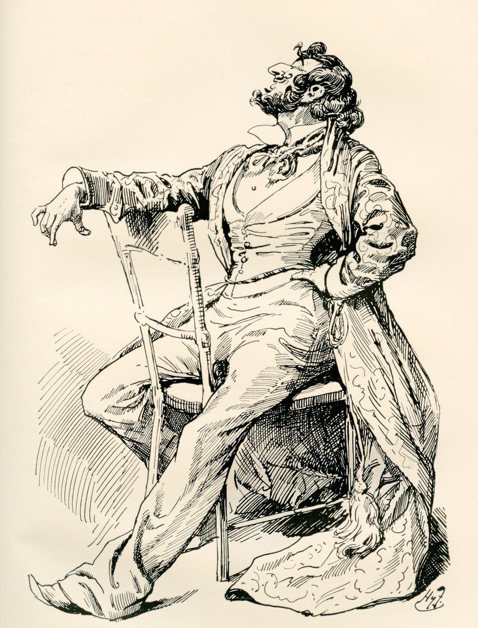 Mr. Alfred Mantalini. Illustration by Harry Furniss for the Charles Dickens Novel Nicholas Nickleby, from The Testimonial Edition, Published 1910. by Harry Furniss