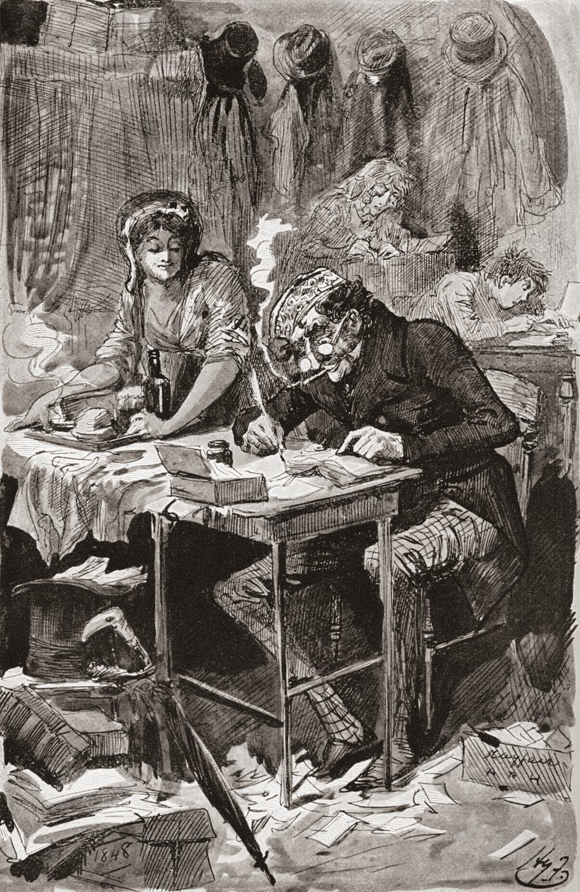 The Begging Letter Writer (Illustration for the Charles Dickens novel Great Expectations) by Harry Furniss