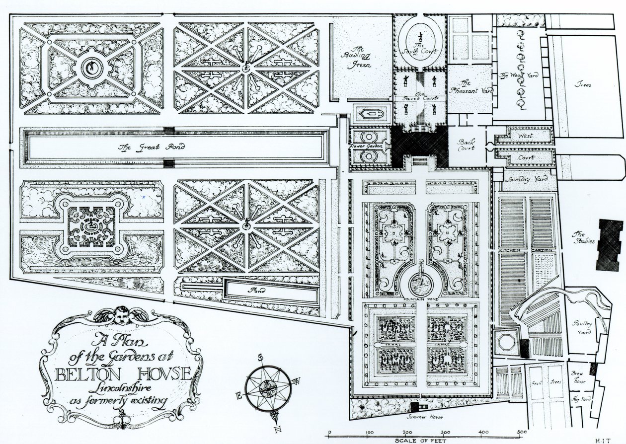 A Plan of the Gardens at Belton House, Lincolnshire, as formerly existing, c.1900 by Harry Inigo Triggs
