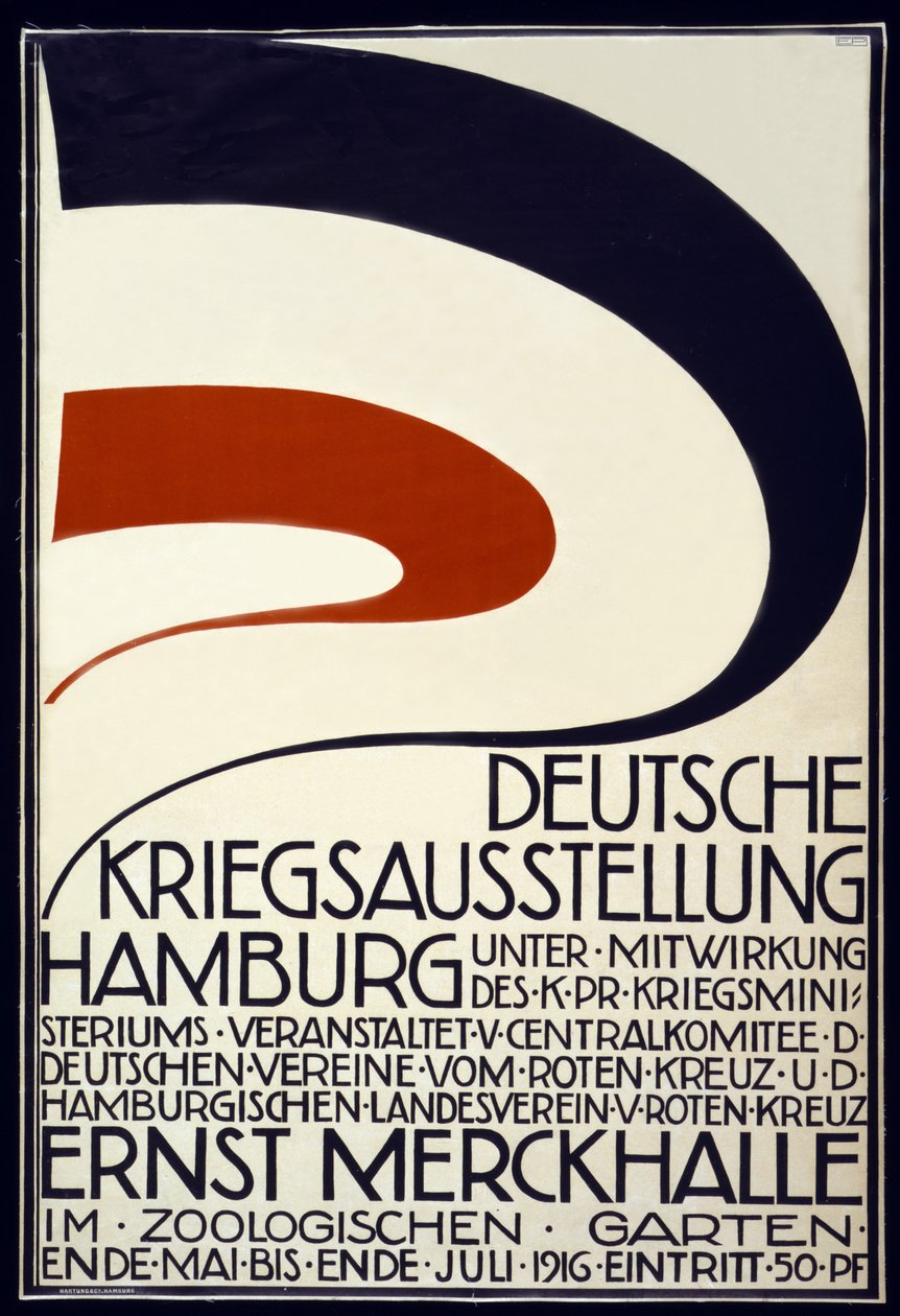 Poster advertising a War Exhibition sponsored by the Red Cross Deutsche Kriegsausstellung, Hamburg May - July 1916, 1916 by Hartung and Co.