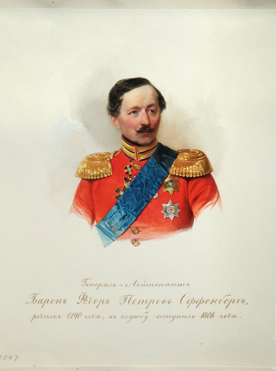 Portrait of General Baron Fyodor Petrovich von Offenberg 1789-1857 From the Album of the Imperial Horse Guards, 1846-1849 by Hau