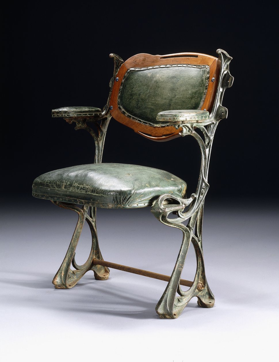 An iron and wood chair designed for the Humbert de Romans Concert Hall, Paris by Hector Guimard