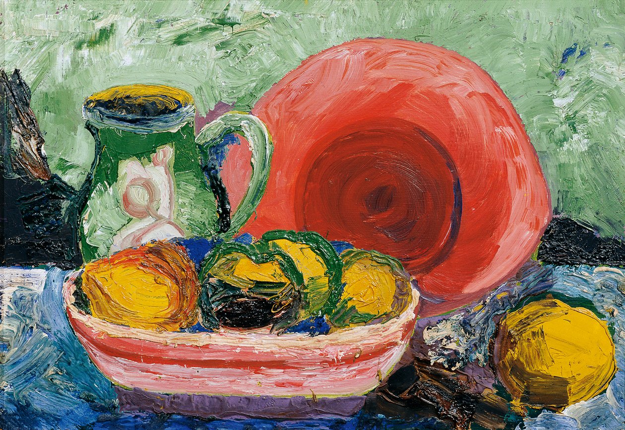 Still Life with Red Plate, Jug, and Lemon by Hedwig Wagner