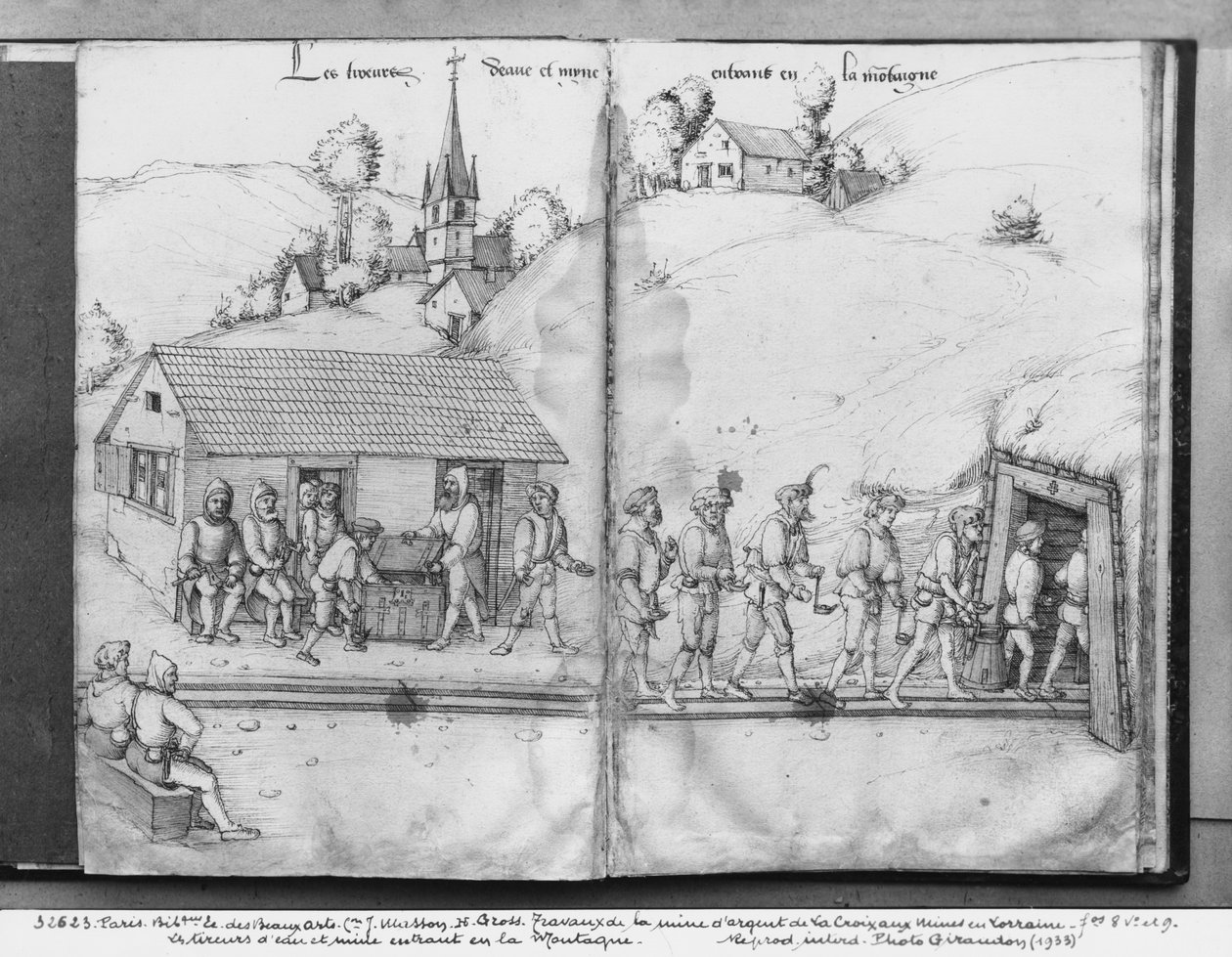 Silver Mine of La Croix-aux-Mines, Lorraine, fol.8v and fol.9r, Miners Entering the Mine, c.1530 by Heinrich Gross or Groff
