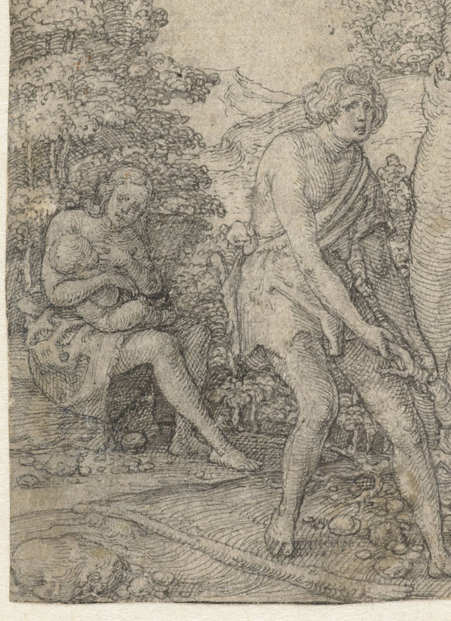 Adam Plowing the Earth, Eve Nursing Her Child by Heinrich Aldegrever