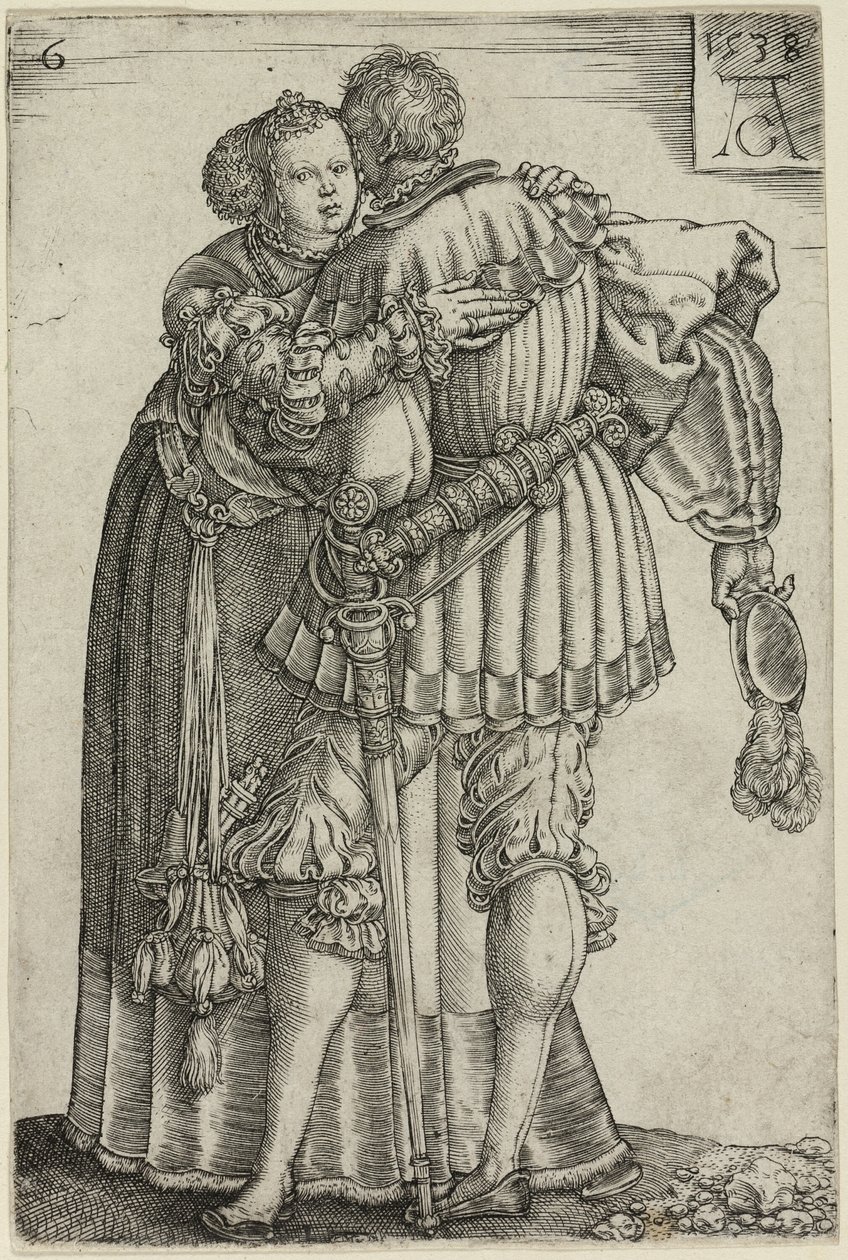 Couple Embracing, plate six from The Large Wedding-Dancers by Heinrich Aldegrever