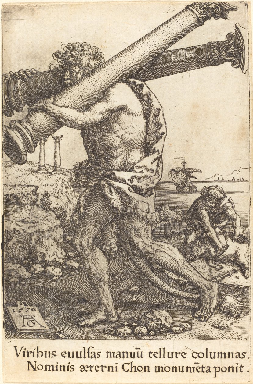 Hercules Carrying the Two Columns of Gaza by Heinrich Aldegrever