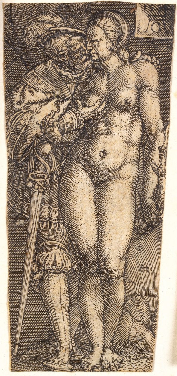 Sheath Design with Soldier and Nude Woman by Heinrich Aldegrever