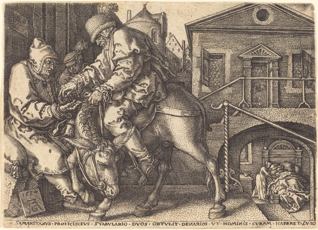 The Good Samaritan Paying for the Lodgings of the Traveler by Heinrich Aldegrever