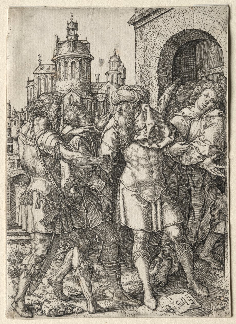 The Story of Lot: Lot Prevents the Sodomites from Violence, 1555 by Heinrich Aldegrever