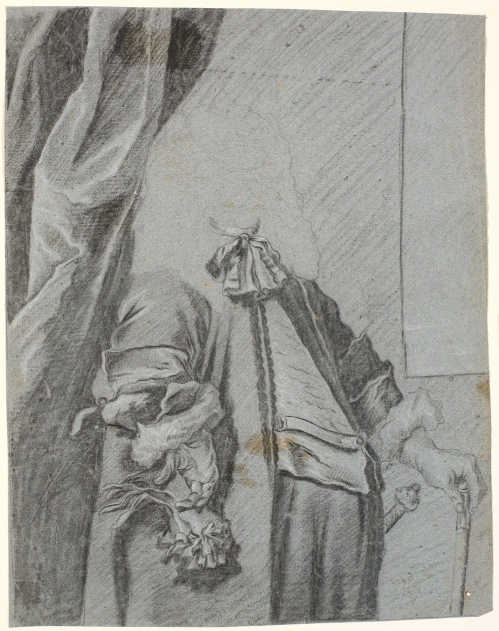 Study for a Male Portrait, 3/4 Figure, Right Hand Holding a Glove, Supported on the Side, Left Hand Supported on a Cane by Heinrich Dittmers