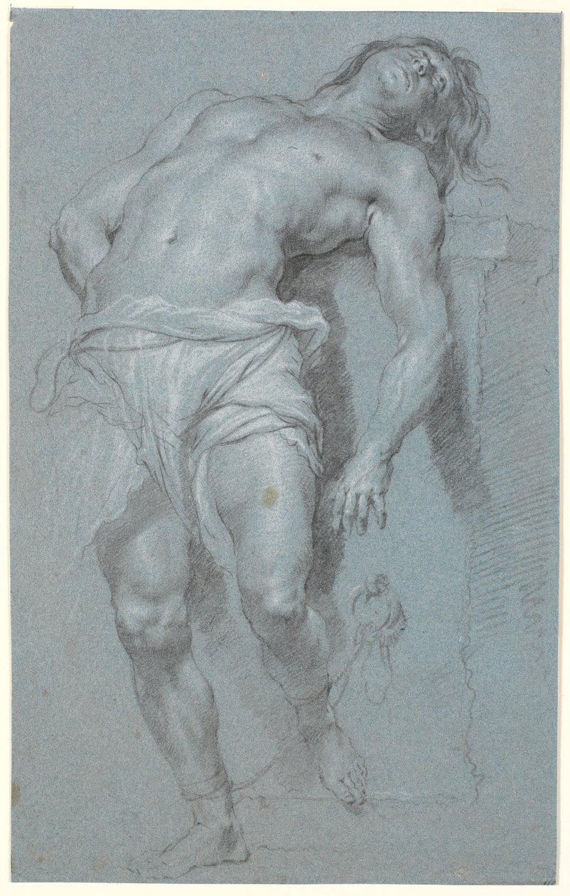Reclining, Standing Male Model, Chained to an Altar by Heinrich Dittmers