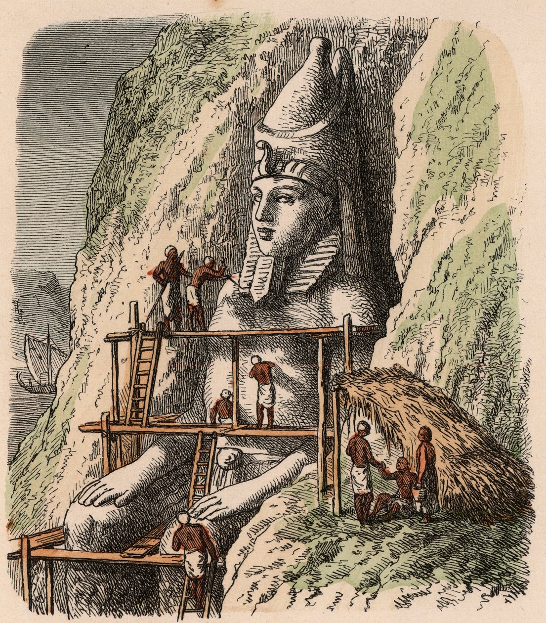 Ancient Egypt: Carving a Statue of the Abu Simbel Temple, 1866 by Heinrich Leutemann