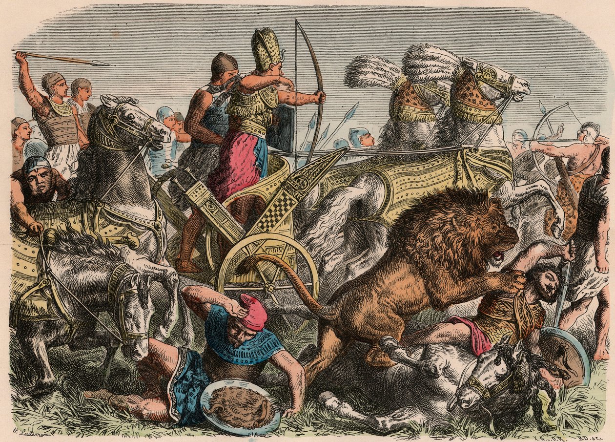 Ancient Egypt: Pharaoh Ramses II Fighting Against the War Lions of the Hittite Army in Qadesh, 1274 BC, 1866 by Heinrich Leutemann