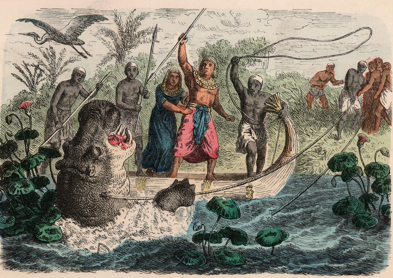 Ancient Egypt: Pharaoh Hunting Hippopotamus, 1866 by Heinrich Leutemann