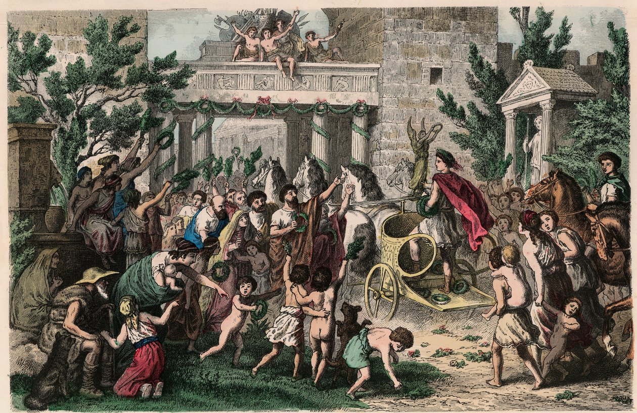 Ancient Greece: Welcoming of the Olympic Champion in His Hometown, 1866 by Heinrich Leutemann