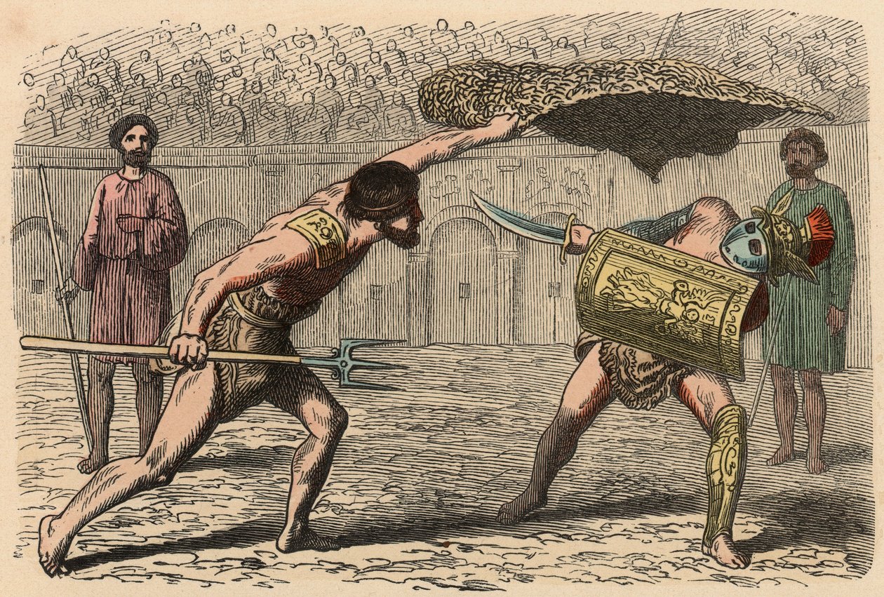 Ancient Rome: Gladiator fights in amphitheatre by Heinrich Leutemann