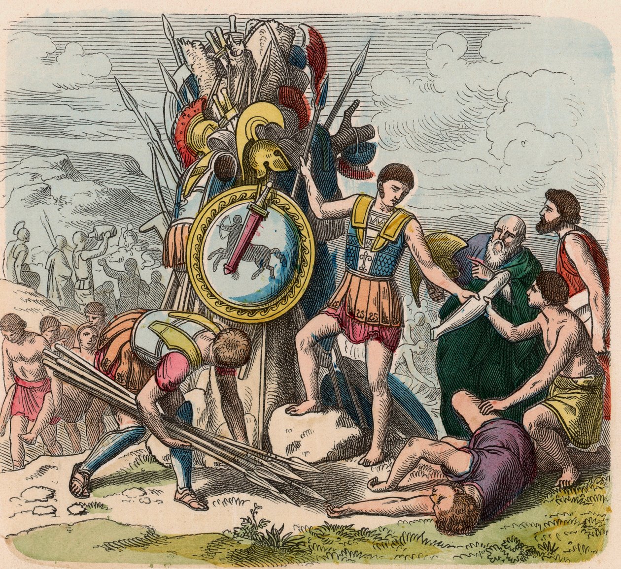 Greece at the time of the Republics: The victors erect signs of their victory on the battlefield by Heinrich Leutemann