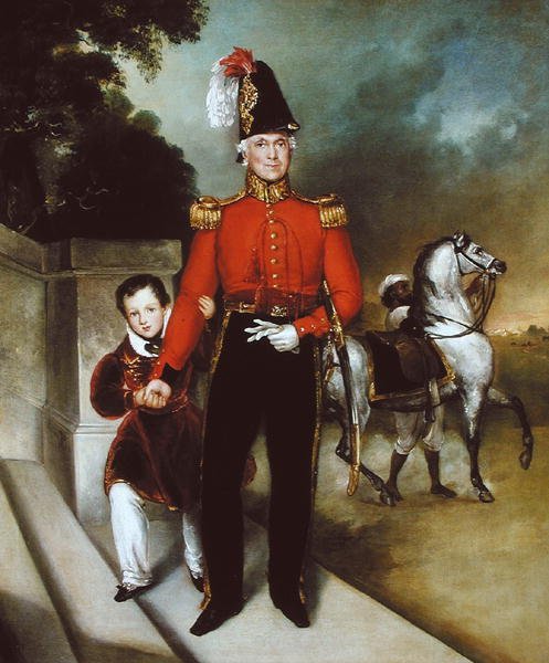 General Sir James Dennis (1778-1855) with his son, a syce leading away his charger 1843 by Heinrich Schaeffer